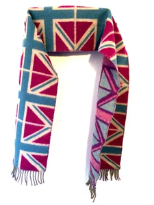 Abraham Moon & Sons Pink/Turquoise/White Union Jack Wide Wool Scarf BNWOTs - Picture 1 of 5