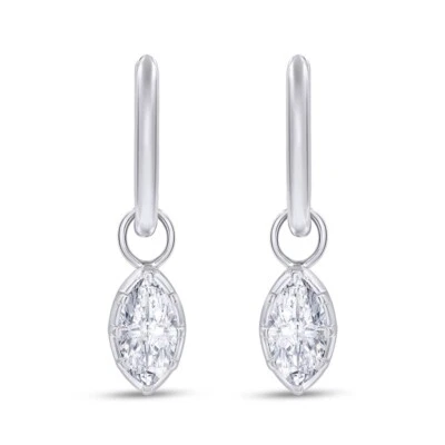 1.04 Ct Marquise Cut Diamond Hoop Drop Dangle Earrings 14K Solid Gold Lab Grown - Image 1 of 4