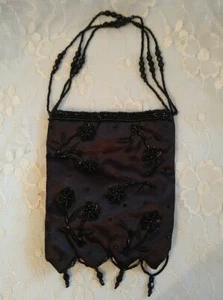 Bolso Bandolera Claire's Negro Seda Bordado Cuentas Muñequera Elegante Baile de graduación - Imagen 1 de 8