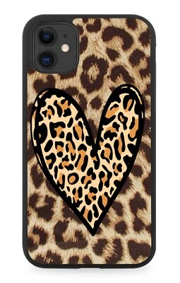 Leopard Print Love Heart Rubber Phone Case Loveheart Shape Spots Novelty DB43 - Image 1 of 2