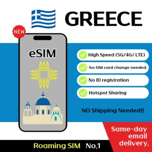Greece  + Europe Travel eSIM - 7 to 30 Days - 5GB / 10GB , Unlimited - Picture 1 of 7