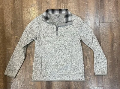 Pullover Eddie Bauer 1/4 cremallera para mujer M, nuevo sin etiquetas, gris/blanco Foto 1 de 4