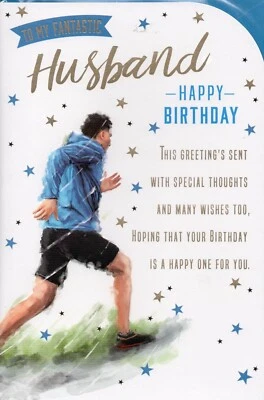 Tarjeta de cumpleaños de esposo corriendo grande adulto amoroso verso sentimental 9"x6" Foto 1 de 2