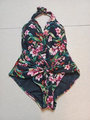 Carmen Marc Valvo Swimsuit Size 12 One-piece Black Pink Floral Padded Beach... - Image 1 of 4