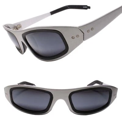 Óculos de sol prata retangular armação envoltório metal design esportivo vintage genuíno - Imagem 1 de 3