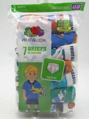7pr Toddler Boys' Cotton Print Briefs  Sizes 2T-3T, 4T-5T Fruit of the Loom - Изображение 1 из 2