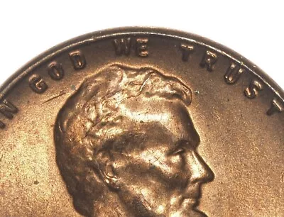 1957 Lincoln Wheat Penny, Skull Die Crack, Red BU, Mint Error - Image 1 of 3