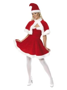Costume piccolo Miss Babbo Natale vestito rosso mantello cappello fantasia vestito natale - Foto 1 di 24
