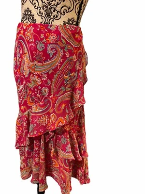 Falda midi con volantes sesgada cachemira multicolor rosa talla grande Chaps para mujer Foto 1 de 4