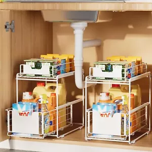 New-Under Sink Organizer Pull-out Kitchen Bathroom Organizer Spice Rack with Sli - Picture 1 of 6