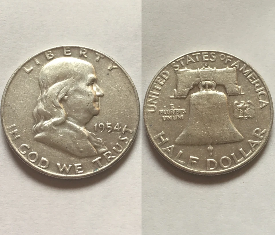Mezzo dollaro Stati Uniti d'America - FRANKLIN 1954 in Argento - Immagine 1 di 1