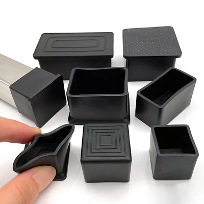 Square & Oblong Rubber Chair Table Feet Furniture Black End Cover Caps 32 Sizes
