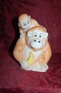 Monkey Banana Baby monkey on back Cookie Jar - with sound - Vintage - Picture 1 of 7