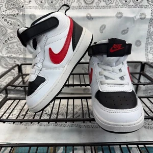 Nike Court Borough Mid 2 Sneakers Shoes CD7784-110 Black/White/Red Kid's Sz 7C - Picture 1 of 10