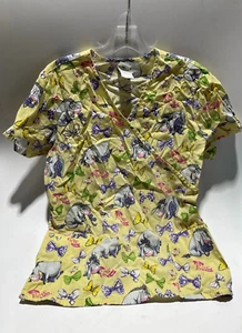 DISNEY EEYORE & BOWS Women's Medium Yellow Short Sleeve Scrub Top - Picture 1 of 3