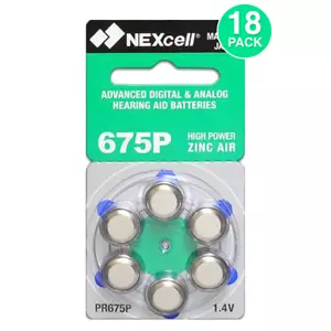 NEXcell Size 675P 1.45V Zinc Air Hearing Aid Batteries (18 Pack) - Picture 1 of 1