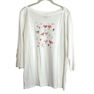 Christopher & Banks Damen Vogel Herz Print Strick Top XL Baumwolle Modal 3Q Ärmel - Bild 1 von 6