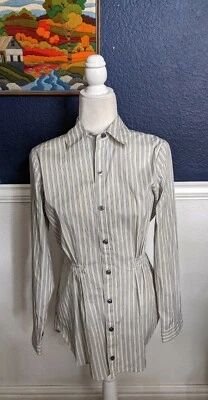 CAbi #974 Button Up Shirt Striped Long Sleeve Cinched Cotton Blend Sz Medium M Foto 1 de 4