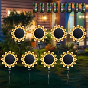 8Pcs Solar Sunflower Lights IP68 Stake Lights 16 Colors Remote Pathway Lights - Picture 1 of 9