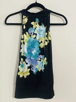 Top halter Byer California Y2K pequeño negro floral caprichoso boho oscuro romántico Foto 1 de 4