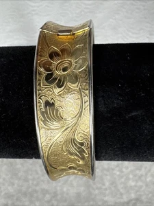 Vintage Walzgold 9 Karat aufwendiges floral geätztes Design aufklappbarer Armreif Armband - Bild 1 von 12