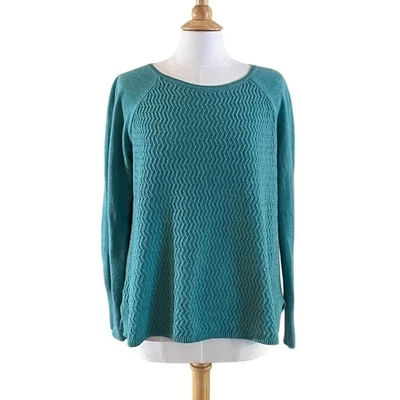 LOFT Cotton Blend Teal Blue/Green Long Sleeve Textured Sweater, Size L - Image 1 of 4