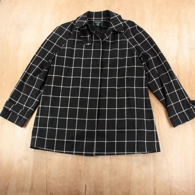 vtg 90s y2k LAUREN RALPH LAUREN windowpane check cotton trench over coat MEDIUM - Изображение 1 из 4