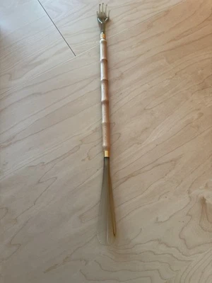 复古竹制鞋角背刮器木质/塑料 22 长 — 第 1/4 张图片