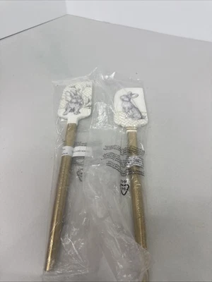 Williams Sonoma Garden Bunny Gold Metal Handle Spatulas Rabbit Set 2 Easter New - Image 1 of 2