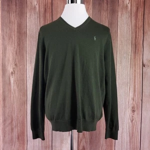 Polo Ralph Lauren Herren XL waschbar Merinowolle V-Ausschnitt Pullover Pony grün - Bild 1 von 15