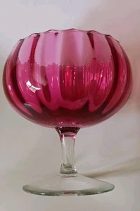 Vintage Large Blown Glass Cranberry Glass Compote 6 Inch - Picture 1 of 4