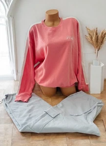 PINK Victorias Secret Fleece Crewneck Sweatshirt & Brushed Woven Cargo Pant - Picture 1 of 12
