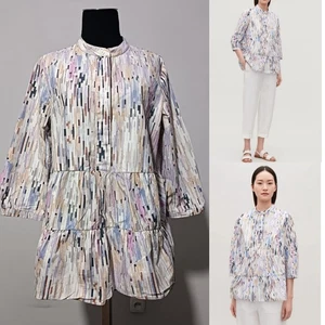 Cos, Collarless Blouse with Print Size S 165/88 cm, made of Cotton Poplin - Picture 1 of 13