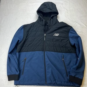 NEW BALANCE Jacket Mens 3XL Black Navy Softshell Full Zip Fleece Lined Hooded - Picture 1 of 13