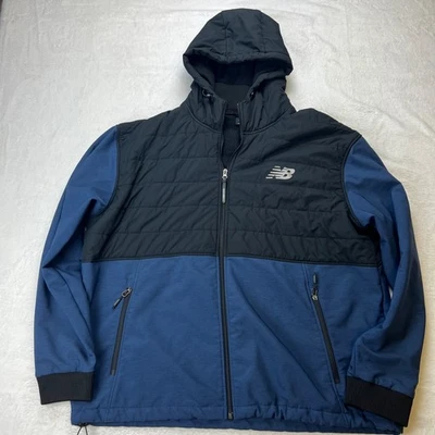 Chaqueta NEW BALANCE Para Hombre 3XL Negra Azul Marino Softshell Cremallera Completa Forrada de Vellón Con Capucha Foto 1 de 4