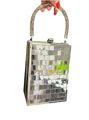 1950s Vintage Dorset Rex Lattice Chrome Box Bag With Confetti Lucite Handle - Image 1 of 4