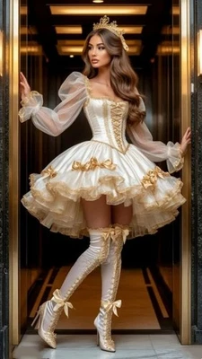 18th Vintage Short Wedding Dress Victorian Corset Bow Tied Puffy Skirt School - Image 1 of 4