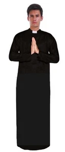 Men's PRIEST Father Costume Religious Halloween Robe Church Collar Vicar Preache - Picture 1 of 2
