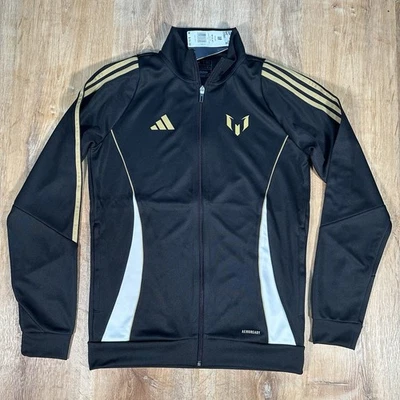 全新 Adidas Messi 全拉链田径夹克 男式 小号 金色 足球 Futbol 迈阿密 MLS — 第 1/4 张图片