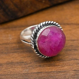 Faceted Ruby Lab-Created Gemstone Handmade 925 Sterling Silver Jewelry Ring - Picture 1 of 4