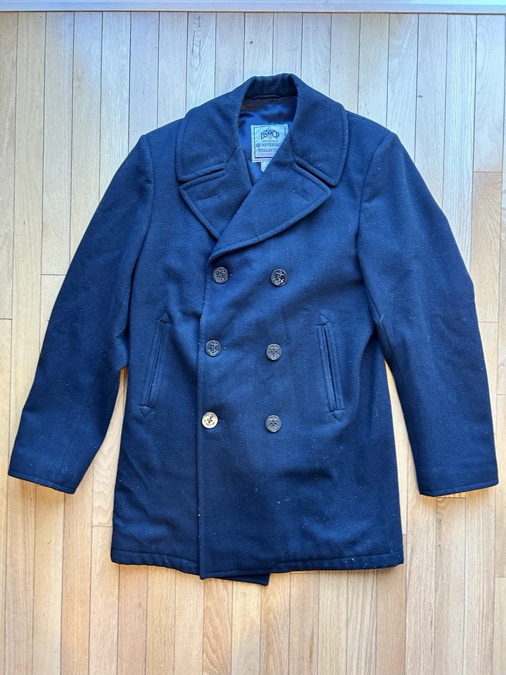 Vtg U.S Navy USN DSCP Sterlingwear Military Naval Kersey Wool Blue Pea Coat 40XL - Image 1 of 4
