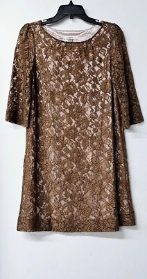 FOSSIL Bronce Encaje Floral Tema Forrado Manga Larga Pullover Mujer Un Vestido (M) Foto 1 de 3