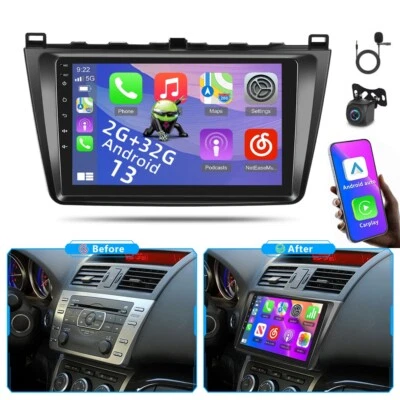 For Mazda 6 2007-2012 Android 13 Car Stereo Radio Carplay GPS Navi WIFI FM + Cam Foto 1 de 4