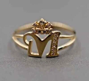 1Ct Round Cut Real Moissanite Initial "M" Letter Ring 14K Yellow Gold Plated - Picture 1 of 6