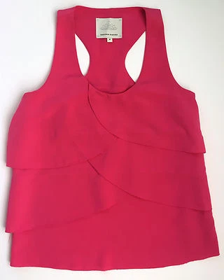 Camisa Blusa Top MADISON MARCUS Mujer Rosa En Niveles Cascada Sin Mangas P Pequeña Foto 1 de 4