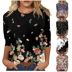 Fashion Women's Print And Winter Casual Round Neck Printed Long Sleeve Top - Picture 1 of 18