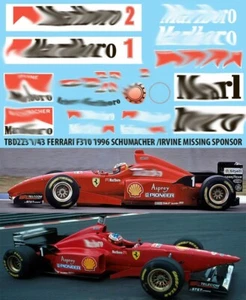 1/43 Decals per FERRARI F310 1996 SCHUMACHER IRVINE TBD223 - Picture 1 of 1