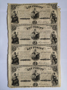 Hongrie, feuille complète des anciens billets 2 Ket Forint 1842, XF/UNC