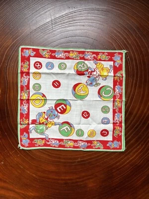 Pañuelo infantil vintage ABC, 123 Hankie Circus temático MCM Foto 1 de 2