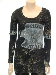 Mineral Wash Print Metallic Lace Mesh Top Blouse LIB1404 - Picture 1 of 12